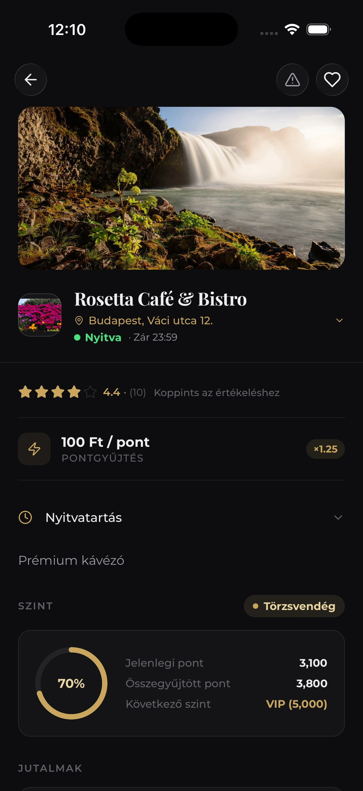 A Revino app felfedezés képernyője térkép nézetben, partnerüzletek jelöléseivel