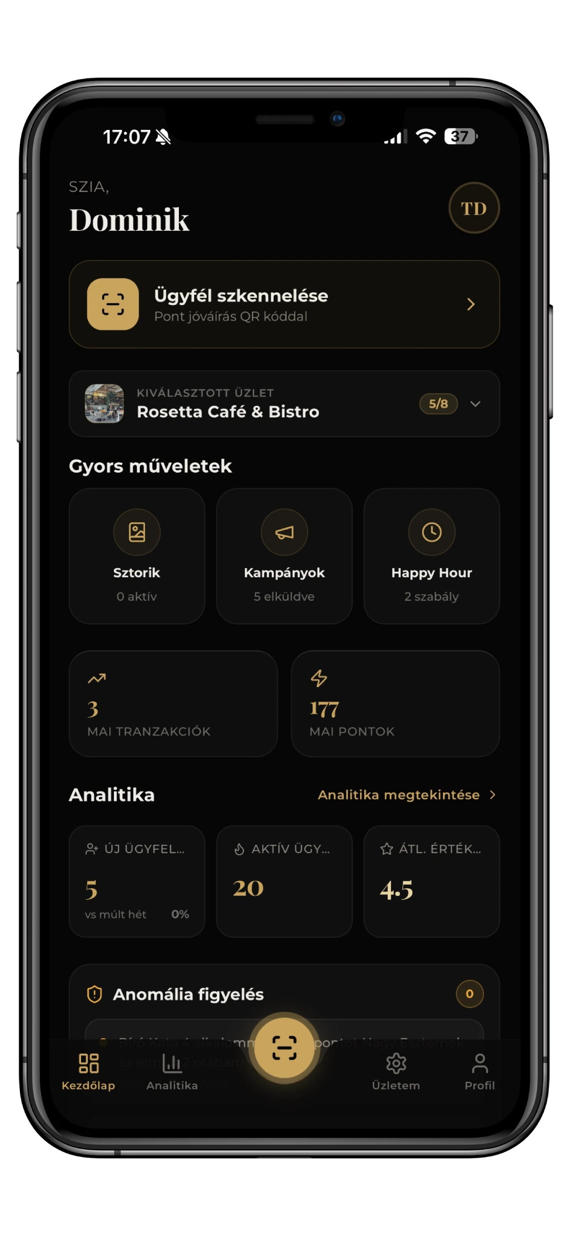 Revino vendor dashboard - valós idejű áttekintés